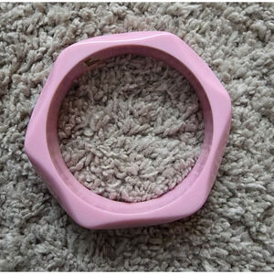 Pink Colored Genuine Lucite Hexagonal Shaped Bangle Bracelet 2.5 Inch Inside of